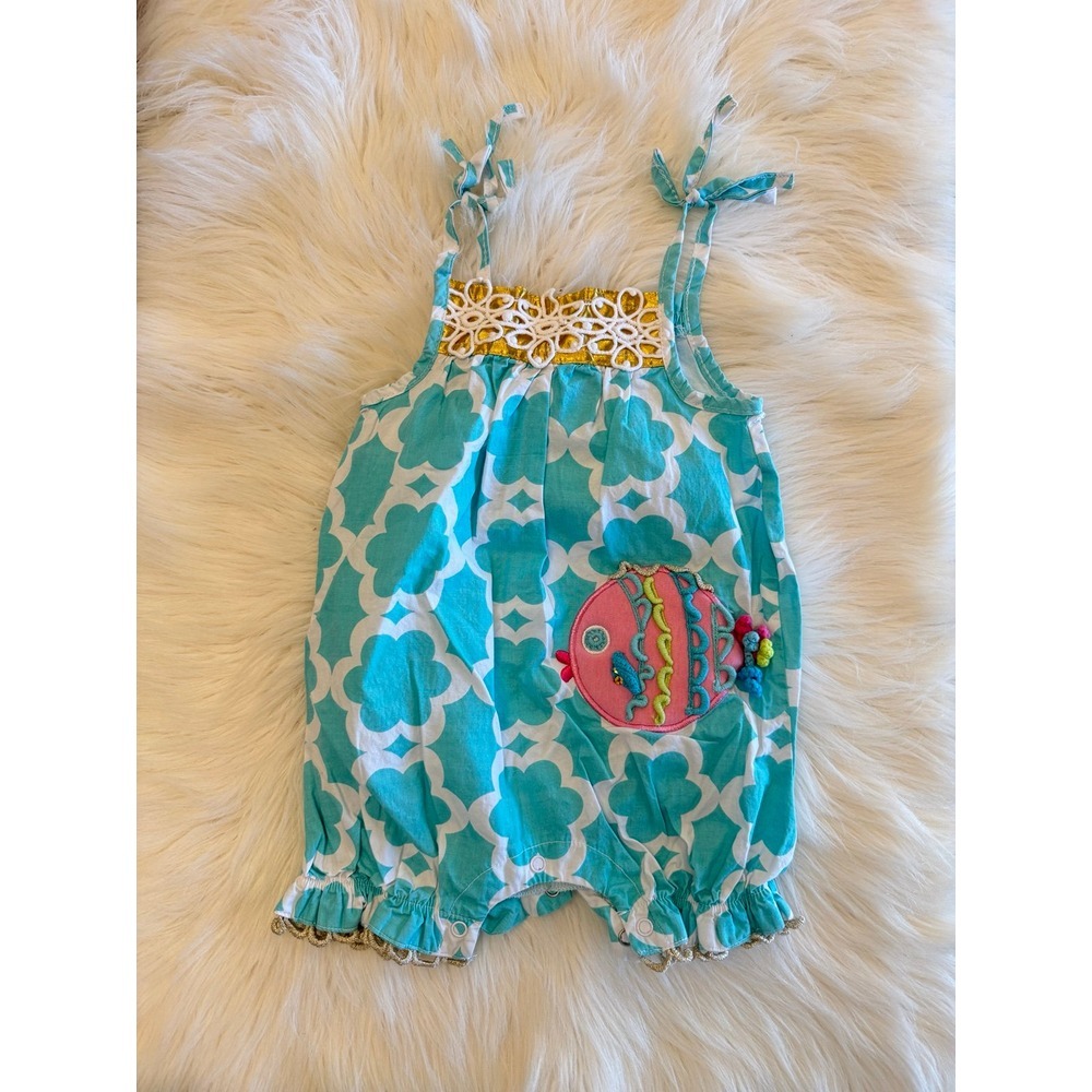 Mudpie baby‎ 9-12m fishy romper EUC